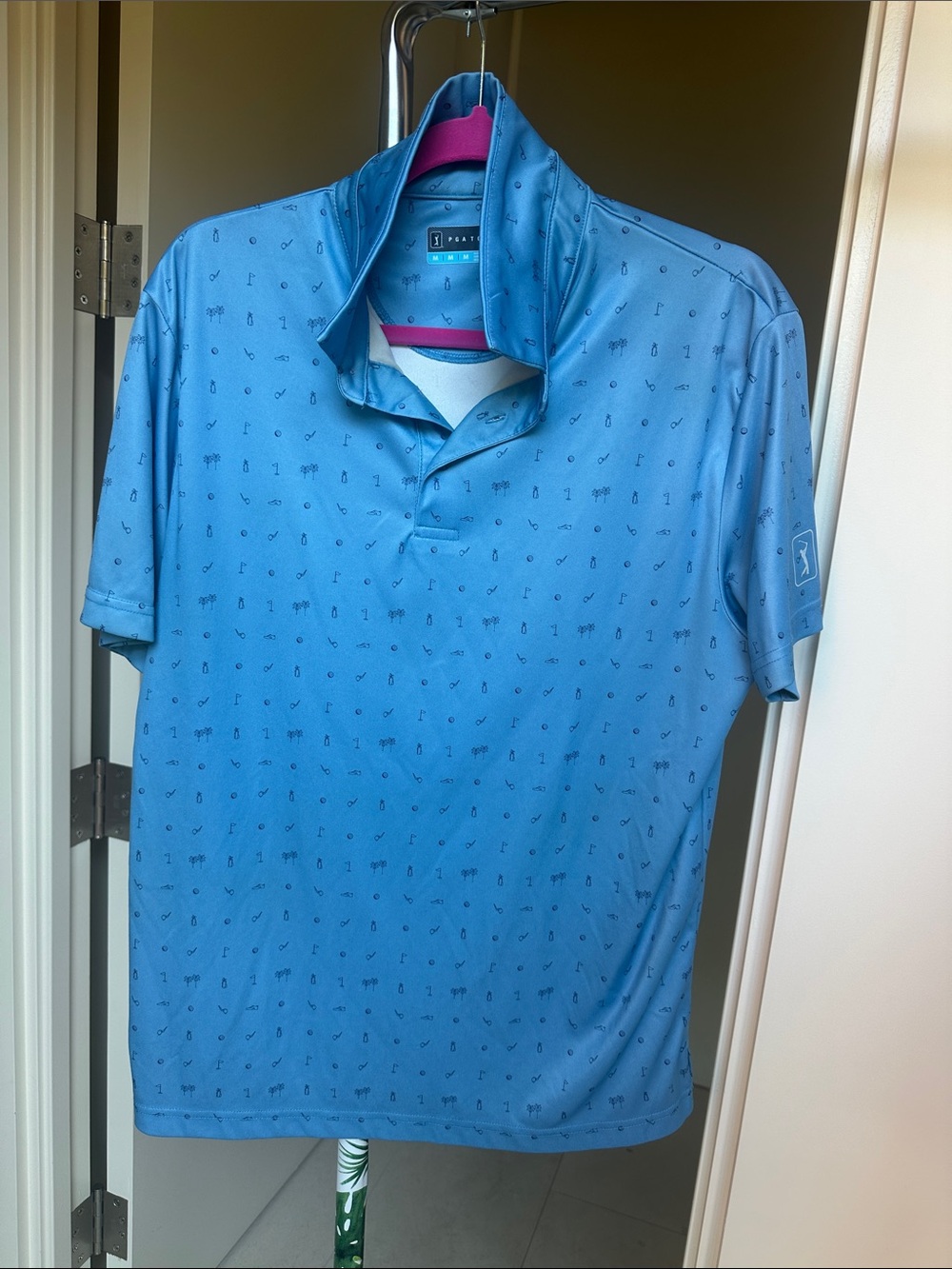 PGA Blue Micro-Print Polo Shirt Size Medium